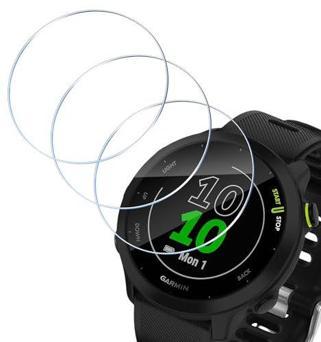 ELYCO Protector de pantalla para reloj Garmin Forerunner 55, paquete de 3, dureza 9H, protección de vidrio templado, película antiarañazos, sin burbujas, antihuellas