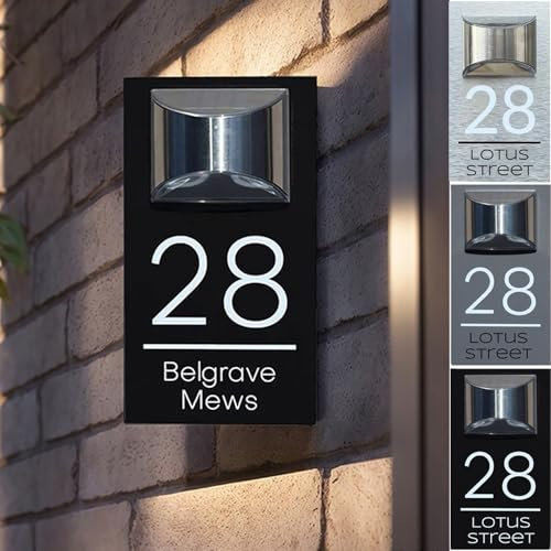 Personalisiertes Modernes Solar-Türschild,Personalisierbar Hausschild,Solar-Hausschilder für Draußen, 3D Effekt Premium Hausnummer beleuchtet mit Matt Acrylglas Anthrazit (A)