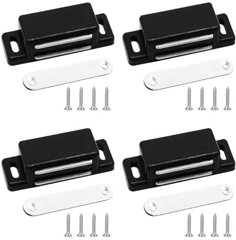 4 Piezas Imanes magnéticos para puerta de armario, Cierre magnético armario con 16 tornillos, Pestillo magnético para gabinete, fácil de instalar, para cocina, cajones, armarios, persianas (negro)