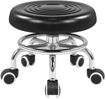 KKTONER Black Roller Seat PU Leather Rolling Stools with Wheels Nail Stool for Home Work Office Shop Step Stool (Black)