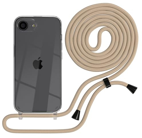 EAZY CASE Handykette kompatibel mit iPhone 16e Handyhülle mit Umhängeband, Handykordel mit Schutzhülle, Silikonhülle, Hülle mit Band, Stylische Kette für Smartphones, Taupe - Clips Schwarz