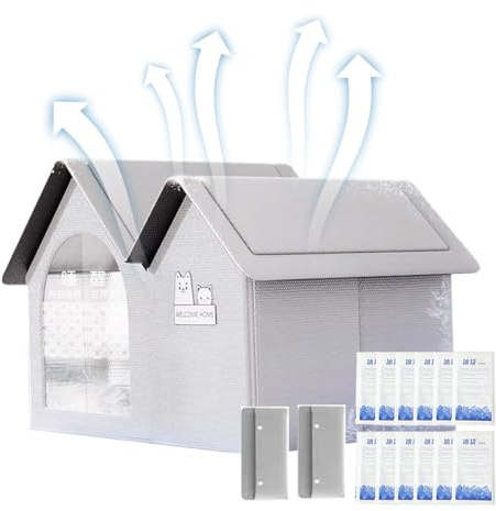 Duvcoywae Maison De Refroidissement, Pet Cooling House, Long Lasting Coolness Cat Ice Cooling House, Abri Climatiseur Extérieur Chat avec 10 Packs De Glace