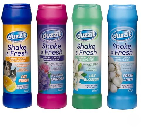Duzzit 4 Pack Shake and Fresh Carpet Freshener Powder | Easy Sprinkle-On Formula | Removes Odours & Leaves a Lasting Fragrance Sold by VR Angle