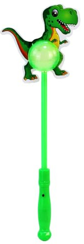 BEMIRO Leuchtstab mit Kugel – ca. 38 cm – blinkt oder leuchtet auf Knopfdruck – mit LED-Stab & leuchtender Kugel – Dino- oder Drachenkopf – Partylicht für Kinder (Dino Grün)