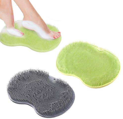 2er-Pack FußSchrubber Matte,Rutschfest Silikon Duschmatte Zur Fussreinigung,Peeling Silikon Fussmatte Dusche,RüCkseite FußWaschmatte,Mit Saugnapf,Zum Reinigen,Peeling Und Massage (Grau,GrüN)