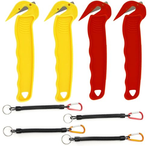 4PCS Box Cutters with 4PCS Telescopic Rope, Compact Aesthetically Pleasing Portable Box Opener Ttool, Practical Box Opener Ergonomic Handle Multifunctional