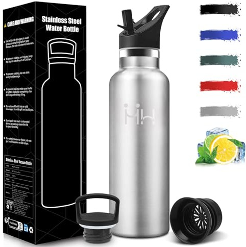 Mulbijeo Trinkflasche Kinder 500ML, BPA-Frei, Thermobecher mit Strohhalm, Auslaufsichere Isolierflasche Doppelwandig, Wasserflasche Edelstahl, Thermosflasche für Schule, Reisen, Joggen