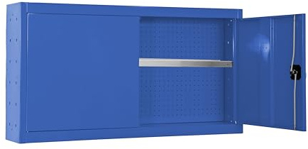 PROREGAL Werkzeugschrank hängend AMEGO | 1x Fachboden | HxBxT 55x120x27,5cm | Metall | Abschließbar | Blau | Werstattschrank Hängeschrank