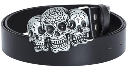 SXRQ Herrengürtel für Jeans, Ledergürtel mit Totenkopf-Schnalle, 104,1 cm Länge, lässiger Damengürtel für Jeans, Hosen, Westernleder, Herrengürtel