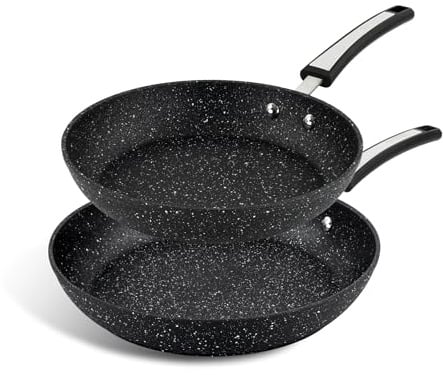 Scoville Xtra 24cm & 28cm Frying Pan Set, 2 Piece Non Stick Frying Pan Set, NEVERSTICK Coated, Suitable for All Hobs, Dishwasher Safe, PFOA Free, Ergonomic Handles, Aluminium, Black [Amazon Exclusive]