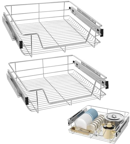 JRUKM Teleskopschublade 2 x 50 cm Küchenschublade Aufbewahrungskorb Korbauszug Schrankauszug mit Schienensystem für Küchenschrank, Küchenregal