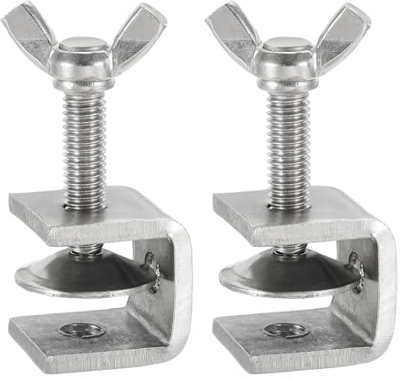 sourcing map 2 Pcs 304 Stainless Steel C Clamps 20mm Square Mini Tiger Clamp Adjustable Heavy Duty Metal U Clip with Butterfly Screws for Woodworking Welding Mounting, Silver