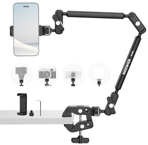 NEEWER BASICS Bordsfäste Magic Arm, 55 cm Arm Mikrofon Overhead Telefonhållare 1/4 tum 3/8 tum Gängad Skrivbord för ARRI, för DSLR Action Cam Webcam Mic LED-lampa för Rirpese Video, UA061