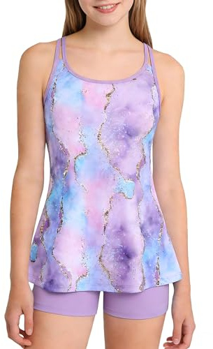 Ghteas Girls 2 Piece Swimsuit Sets Square Neck Adjustable Straps Bathing Suit for Teen Girls 9-10 Years Quick Dry Water Sports Beach Swimwear Holiday Essentials