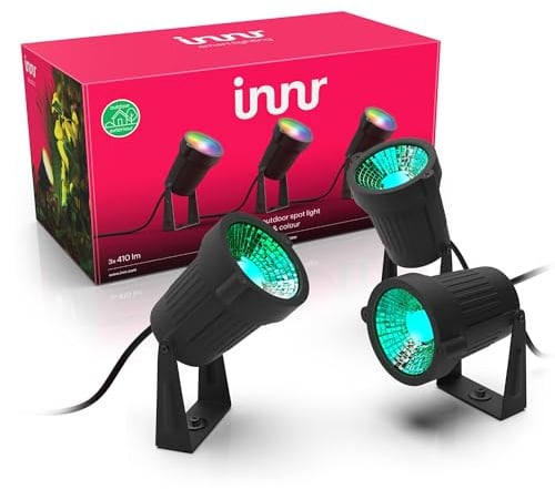Innr Smart Gartenstrahler Set, White & Color, für Hue* und Zigbee Hubs | RGBW LED Außenstrahler für Garten & Terrasse, IP65 wasserfest, 3-er Pack