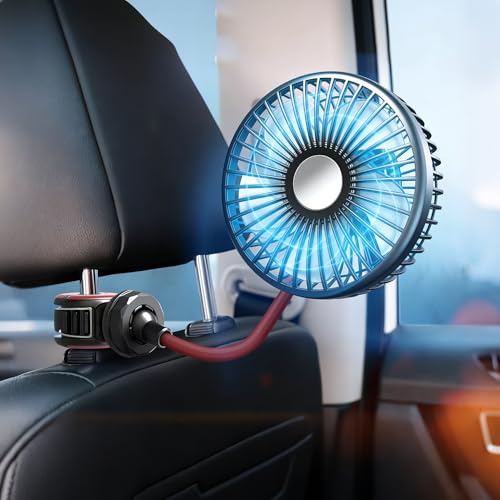 Pengrity Car Fan for Backseat, USB Car Fans with 3 Speeds, 360 ° Rotatable, USB Lighter, Two Installation for Backseat Or Dashboard, car Cooling fan for Rear Seat Passengers, for SUV RV Vehicles