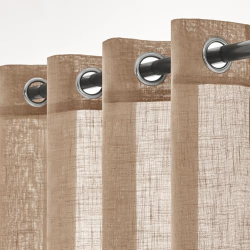 Woaboy Leinen Gardinen Vorhänge Ösen 2er Set 140x225cm Naturbeige | Leinenoptik und halbtransparentes Gewebe für Wohnzimmer und Schlafzimmer, moderne Stores mit weichem Licht.