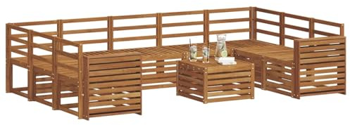 vidaXL Sofagarnituren 10 pcs Natur Massivholz Akazie, Moderner Garten-Sofa, robuster Sitzbereich, stilvolle Lounge-Möbel für entspannte Terrasse