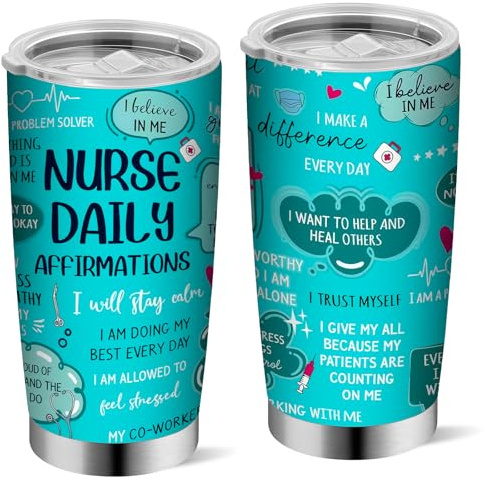 Yuecda Nurse Gifts for Women - Nurse Appreciation Gifts - Nurses Week Gift - Graduation, Christmas Gift for Nursess Practitioner, RN, Nursing - Nurses Daily Affirmations Tumbler Cup 20 oz