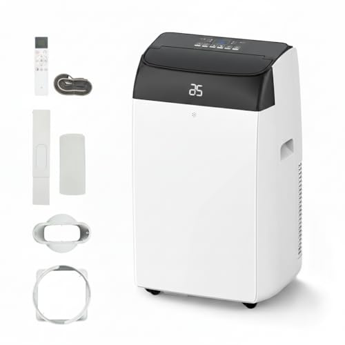 12000 BTU Portable Air Conditioner with Heater, 5-in-1 AC Heating & Cooling, Dehumidifier, Fan, Quiet Sleep Mode – Mobile Air Con for Rooms up to 550 sq ft, Remote, 24H Timer