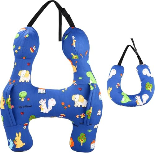 Ezyvix Coussin De Voyage pour Enfants, Oreiller de Voiture pour Enfants avec Poignée, Oreiller de Cou Formé de H et de U, Oreiller de Voyage Ultra-Doux, Coussin De Voiture Enfant (Bleu)