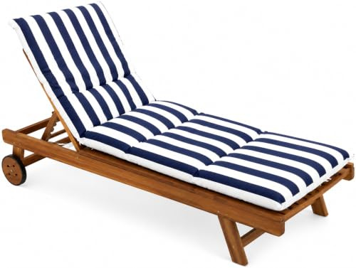 YIJIA Cojín para Tumbona Exterior Azul, Desenfundable con Cremallera, Fijación Elástica Antideslizante para Jardín, Terraza, Piscina y Playa, Colchoneta Acolchada con Relleno de Fibra (180x55x8 cm)