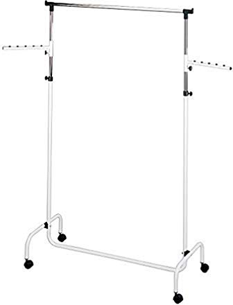 WENKO Kleiderständer Trio mit 2 Armen, Garderobenständer zur Kleideraufbewahrung mit Rollen und verstellbarer Kleiderstange, Kunststoff/Metall, 91 x 122-192 x 45 cm, Chrom/Weiß