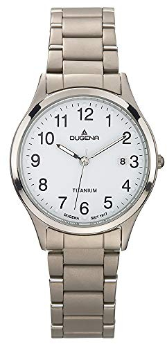 Dugena Herren-Armbanduhr 4460328 Semper, Quarz, weißes Zifferblatt, Titangehäuse, Mineralglas, Titanarmband, Drückerfaltschließe, 5 bar