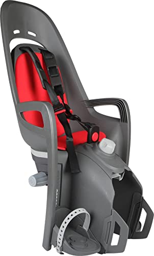Hamax - Porte-bébé Zenith Gris-Rouge - Fixation Porte-Bagage - Harnais Sécurité 3 Points - Réflecteur Rouge - pour Enfants à Partir de 9 Mois - Compatible Vélos Électriques - Poids Max 22 kg
