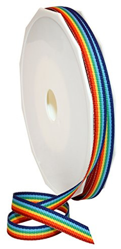 Morex Ribbon 99502/20-815 Ripsband, 0,95 cm x 20,3 m, Polyester, gestreift, Regenbogenbänder zum Basteln, Ripsband, Stolz-Dekorationen, Einhörner, Geschenke für Mädchen, Geschenkband mit Stolzflaggen