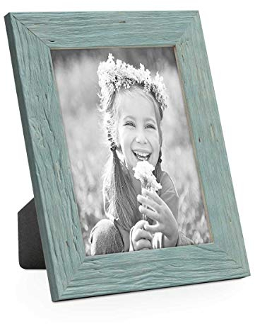 PHOTOLINI Bilderrahmen 13x18 cm Holz Blau, Echtholz-Rahmen rustikal, Strandhaus, Made in Germany, Echtglas, zum Aufhängen & Aufstellen, extra Zubehör - Treibholzlook mit einem Hauch Küstenflair