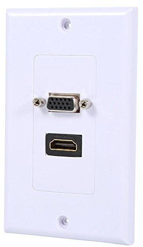 Zerone Femelle HDMI VGA Plaque Murale, Pass à Travers Prise Murale Prise Vidéo Visage Face Plaque Panneau Blanc (1 HDMI & 1 VGA)