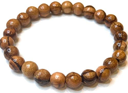 Perles de 8 mm ~ Bracelet en bois d'olivier fait à la main Bethléem Jérusalem, 20,3 cm, bois, sans pierre précieuse