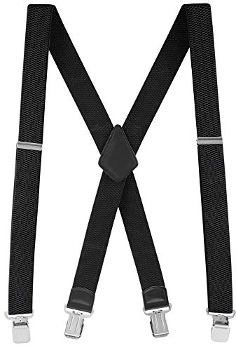 Buyless Fashion Textured Suspenders for Men - 48 Adjustable Straps 1 1/2 - X Back with Metal Clips - 5121-Black