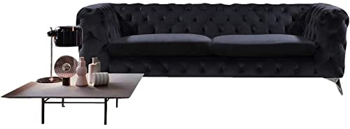 KAWOLA Chesterfield Sofa Samt NARLA Samt Sofa B/H/T: 219 x 68 x 84cm I Chesterfield Couch Federkern I Federkern Couch I Federkern Sofa Wohnzimmer Velvet - Schwarz UVP= 1.499,00 €