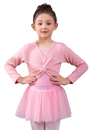 s.lemon Chandails de Ballet,Cardigan de Ballet à Manches Longues Coton pour Enfant Rose 120