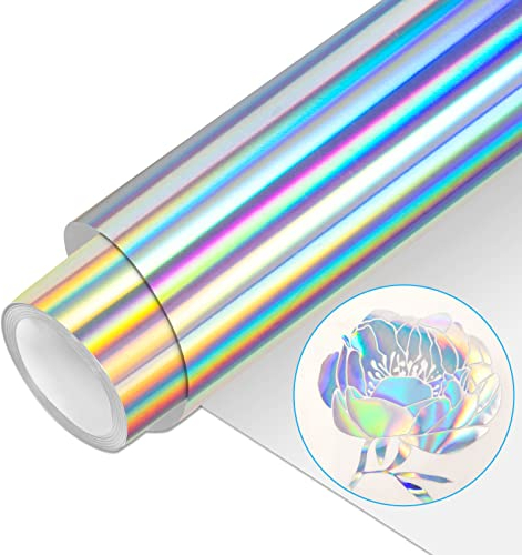 VINYL FROG HTV Vinyl-Rolle, 30,5 x 152,7 cm, holografisch, silberfarben, Wärmetransfer, Vinyl, zum Aufbügeln und Unkraut, zum Selbermachen, Hitzepresse, Design für T-Shirts