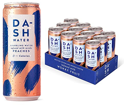 DASH Water Pêche – 12x Eaux pétillantes aromatisées à la pêche. SANS Sucre, SANS Édulcorant, SANS calories – Infusées avec des Fruits rejetés (12x330ml)