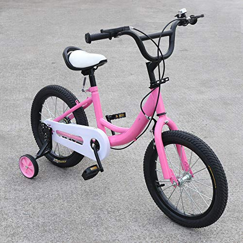 MINUS ONE Kinderfahrrad 16 Zoll Mädchenfahrrad | Kinderrad mit Stützrädern und Klingel - Das Fahrrad als Geschenk für Mädchen und Jungen (Rosa)