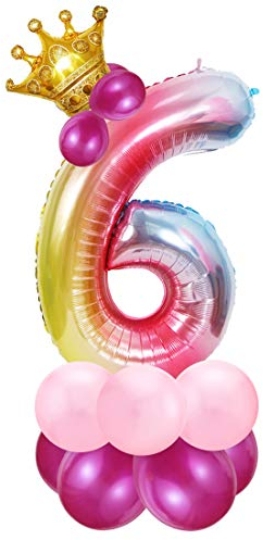 Zahlen Luftballon Rosa, Riesige Folienballon 6, Zahl Luftballon Deco 6. Geburtstag, Bunt Folienzahlen Ballons, Ballon 6 Jahre Mädchen, Helium Zahlenballon für Party, Birthday, Dekoration