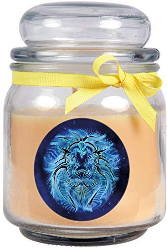 HS Candle Sternzeichen Duftkerze Vanille im Bonbonglas (Löwe) - viele Motive zur Auswahl, 500g - Brenndauer bis zu 70 Std - Leo