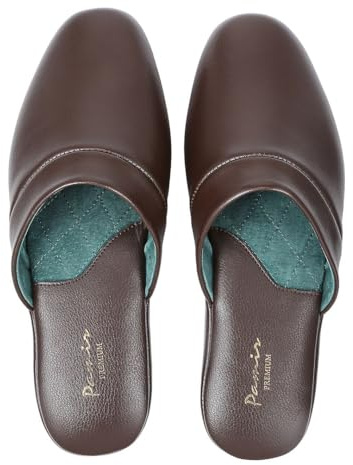 PAMIR Herren Echtleder Hausschuhe Pantoletten | Handgedrehte Verarbeitung, Leise weiche Wildledersohle, Memory Foam, Atmungsaktives Lederfutter, Klassische Anzug-Hausschuhe