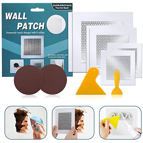 4 6 8 (Two of Each) Wall Repair Patch, Plasterboard Patch, Safe Mend Plaster Repair Kit, Safemend Drywall Repair Adhesive, Filler for Walls Ceiling Hole, Self Adhesive Aluminum Mesh Wall Repair