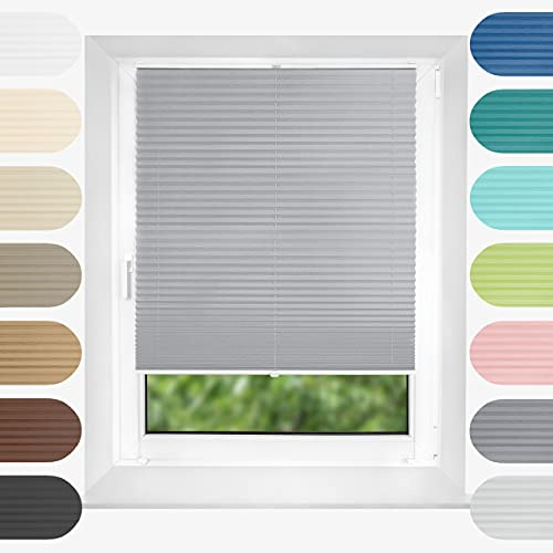 Birrke® Plissee Ohne Bohren Klemmfix 25x220 cm - Fenster Plisseerollo mit Bequemer Oben-Unten Funktion - Plissees für Sonnenschutz und Sichtschutz - Einfache Montage - Silvery Maple, Grau
