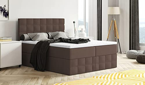 Generisch Moderne Boxspringbett MERA Premium Bett mit Bettkasten Ziernähten Bonell Matratze H3 Federkern Topper Polsterbett Doppelbett Schlafzimmer (Braun - Aura 04, 140 x 200)