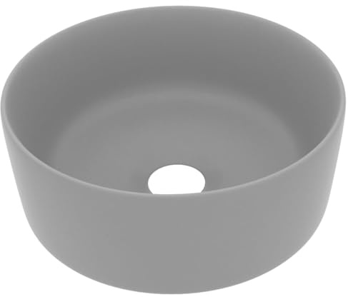 vidaXL Lavandino Lusso Rotondo Grigio Chiaro Opaco 40x15cm in Ceramica