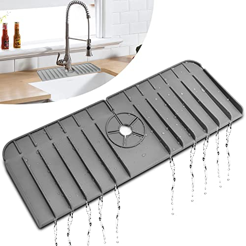 HeaHap Silikon Wasserhahn Matte, Wasserhahn Spritzfänger Wasserhahn Matte für Küche, Badezimmer, Wasserhahn Griff Tropffänger Matte (grau)