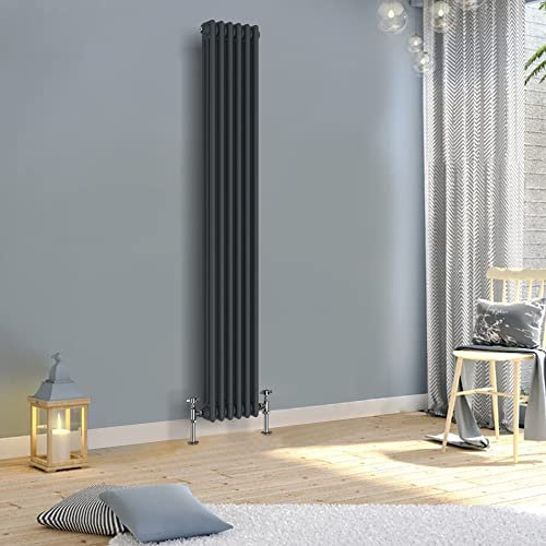 WarmeHaus 1800x290mm Vertical Traditional Radiator 3 Column Anthracite Cast Iron Style Tall Upright Radiator Central Heating