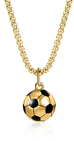 Yaomiao Fußball Halskette Edelstahl Fußball Charm Halskette Kette Fußball Anhänger Geschenke für Unisex Schmuck mit Kette Fußball Anhänger Halskette (Gold)