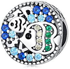 Symretie Fisch Charms mit Cubic Zirkonia - 925 Sterling Silber Blau Meer Charms passend für Armbänder und Halskette Beads Perlen Schmuck Geschenke für Frauen Mädchen
